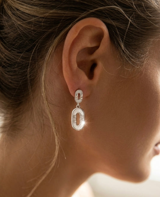 Silver Link Crystal Drop Earrings