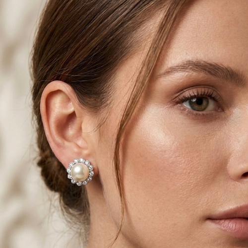 Classic Elegant Pearl Halo Stud Earrings