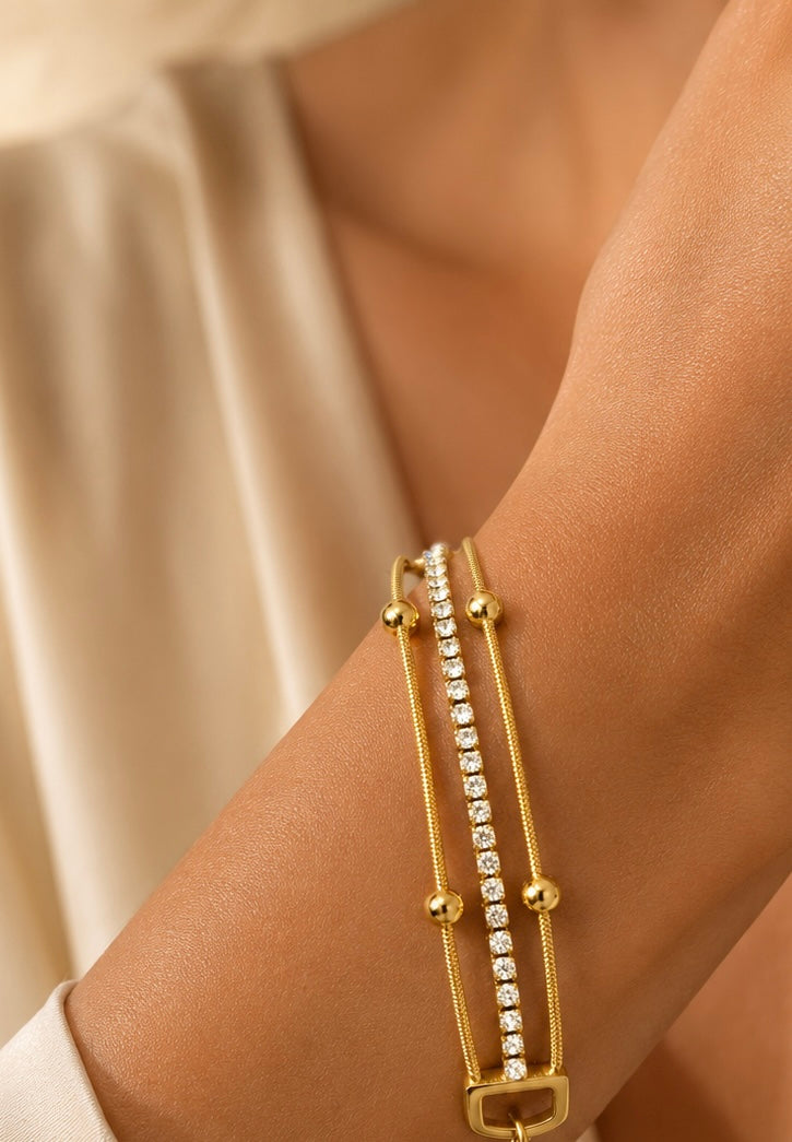Elegant Gold Crystal Layered Bracelet