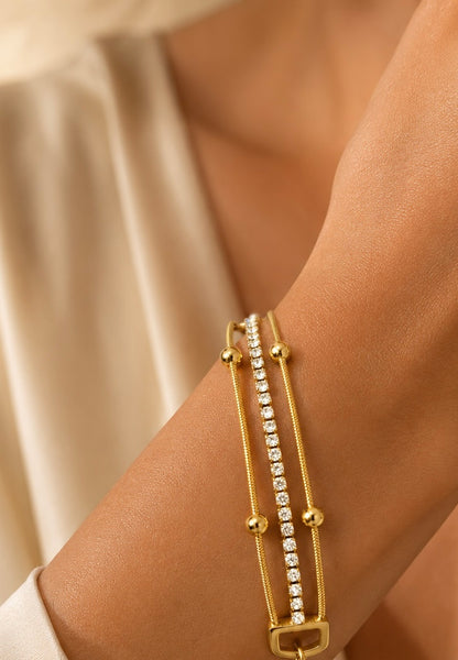 Elegant Gold Crystal Layered Bracelet