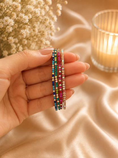 Rainbow Crystal Tennis Bracelet – Gold-Plated Multicolor CZ Bracelet