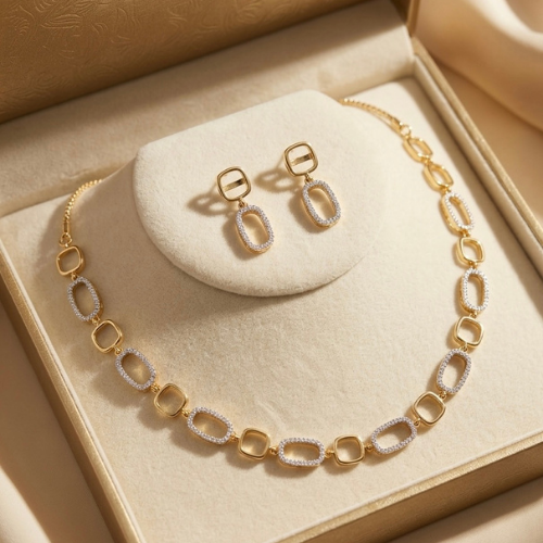 Oval Crystal Link Necklace Set