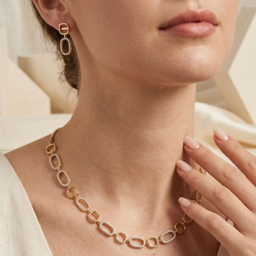 Oval Crystal Link Necklace Set