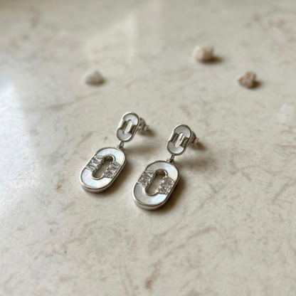 Silver Link Crystal Drop Earrings