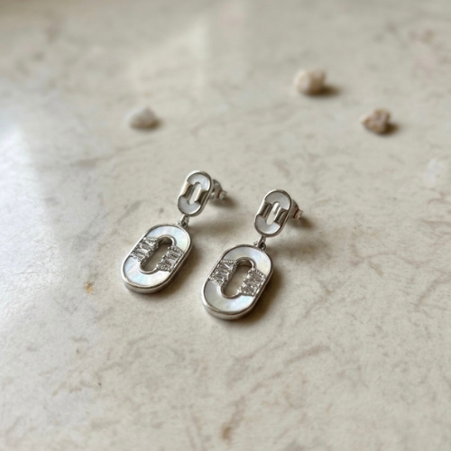 Silver Link Crystal Drop Earrings