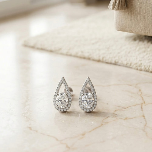 Royal Round-cut Teardrop Halo Earrings