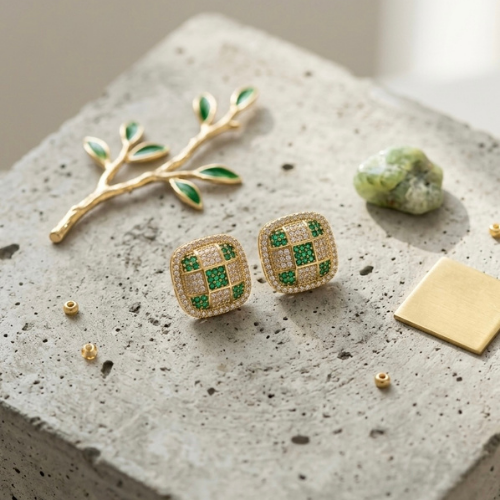 Emerald Royale Checkerboard Stud Earrings