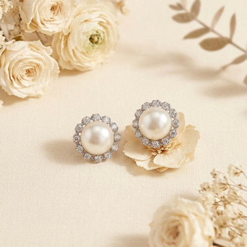 Classic Elegant Pearl Halo Stud Earrings